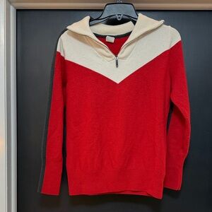 Kari Traa Red and Cream Men's Zip-Up Sweater